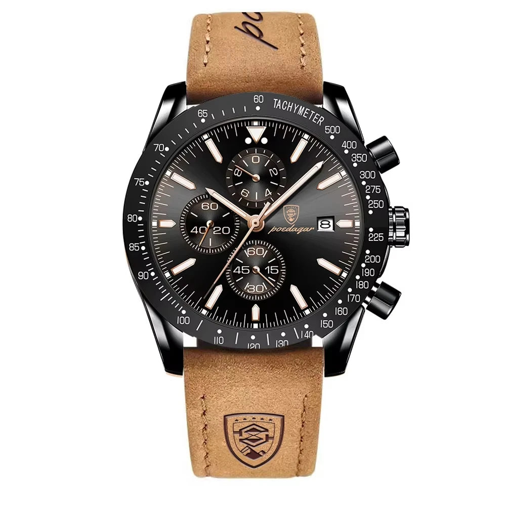POEDAGAR Fashion Quartz Men's Watch Luxury Chronograph 988