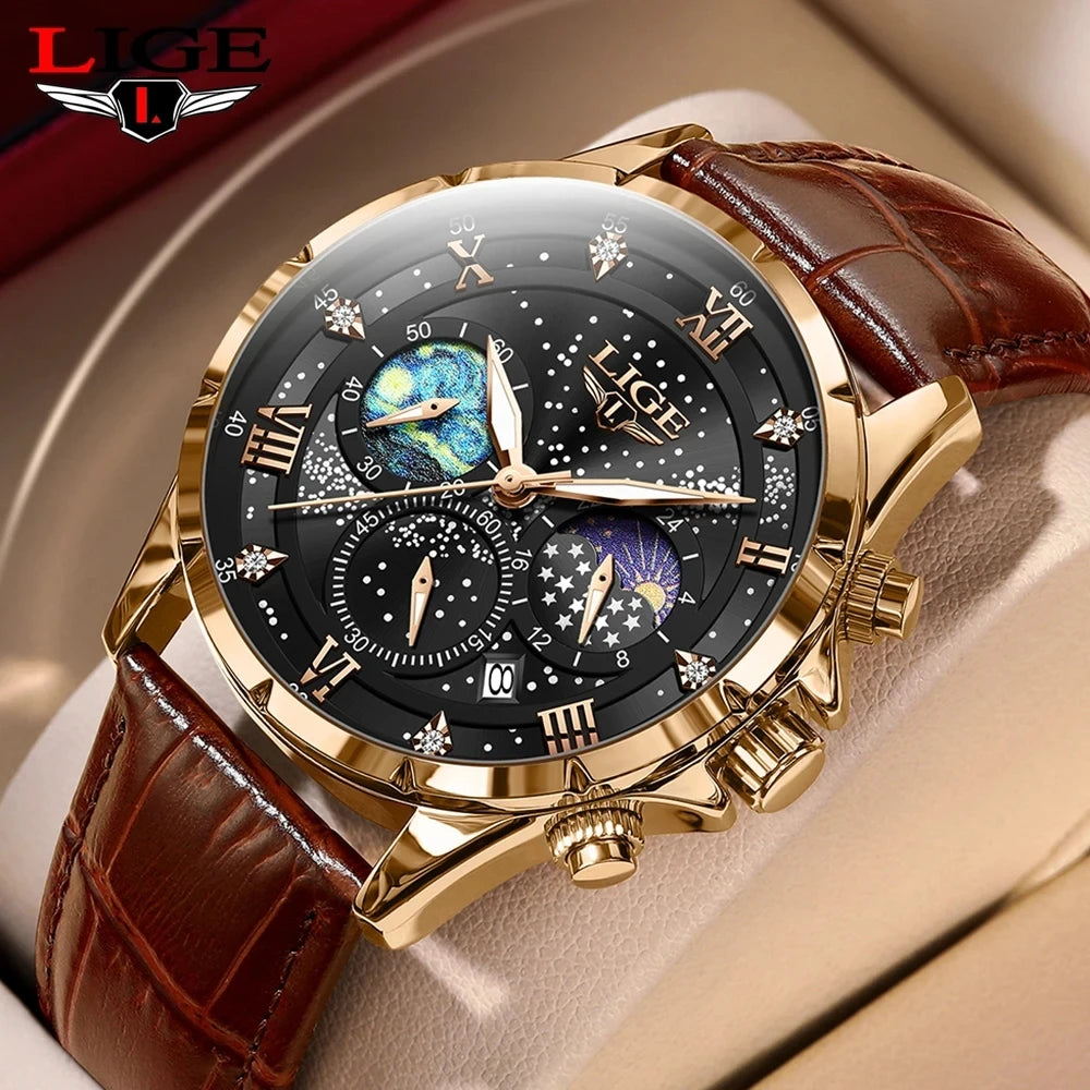LIGE Stainless Steel Men's Quartz Luxury Watch 89107
