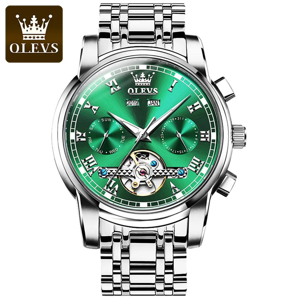 OLEVS Automatic Mechanical Tourbillon Stainless Steel Watch 6607