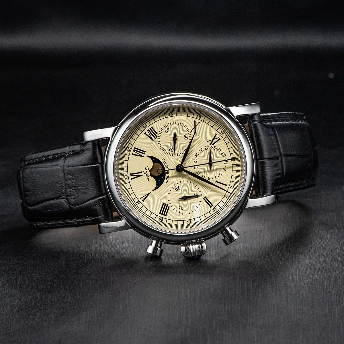 SUGESS Pilot Mechanical Chronograph Moonphase Calendar Watch ST1908