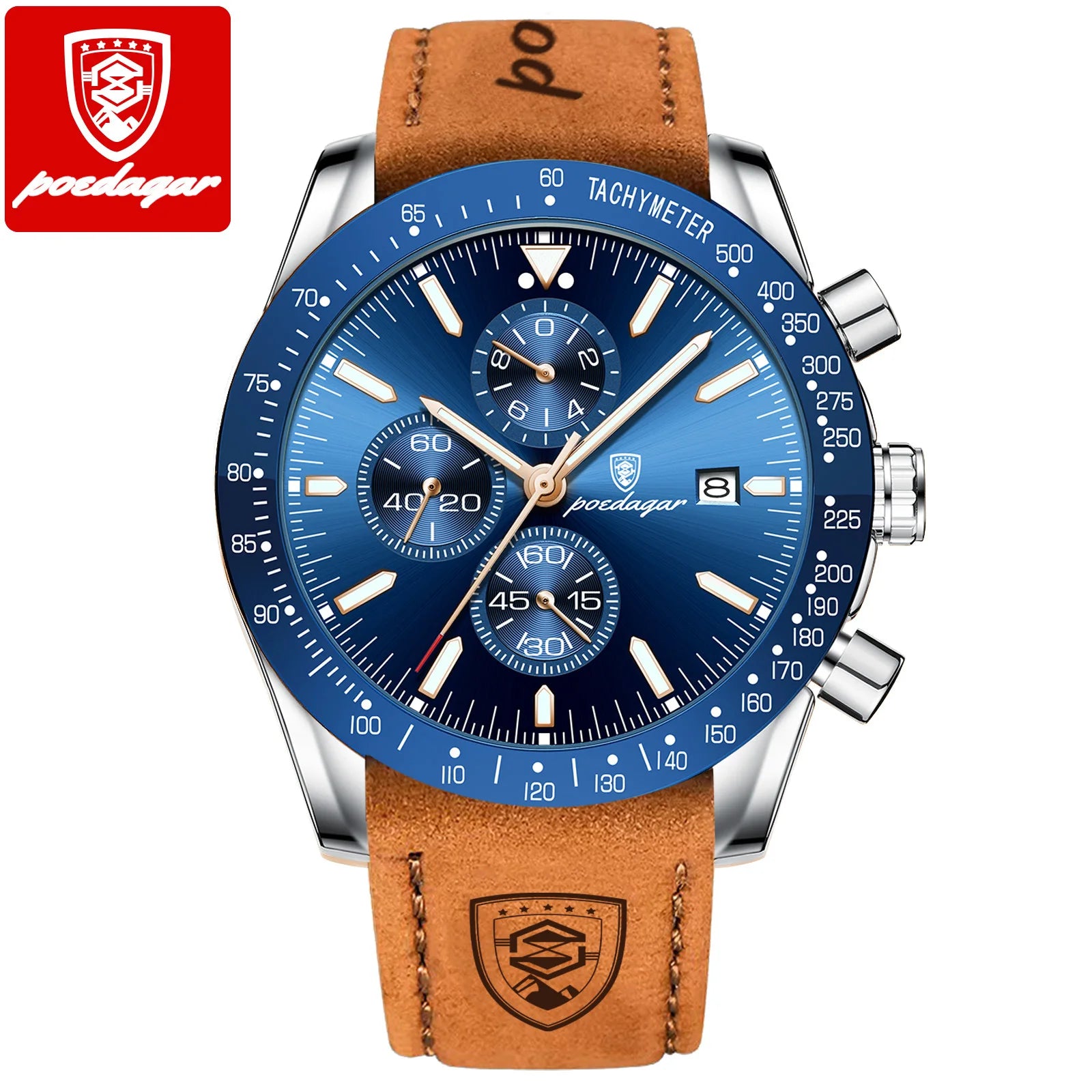POEDAGAR Sport Chronograph Quartz Watch 44mm P988