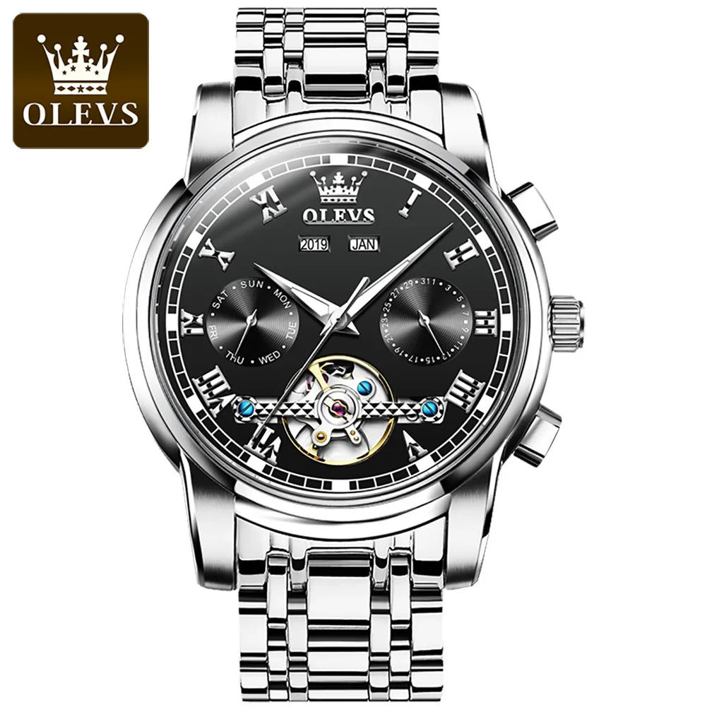 OLEVS Automatic Mechanical Tourbillon Stainless Steel Watch 6607