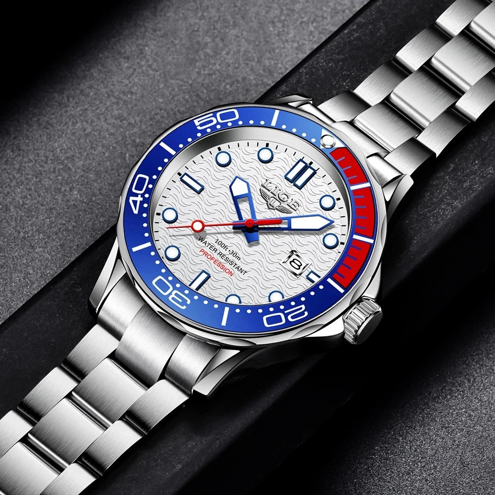 LIGE Stainless Steel Band Business Watches 8936