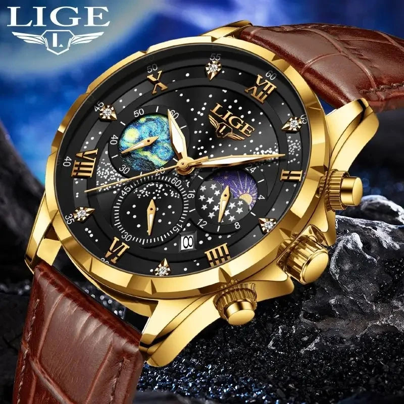 LIGE Stainless Steel Men's Quartz Luxury Watch 89107
