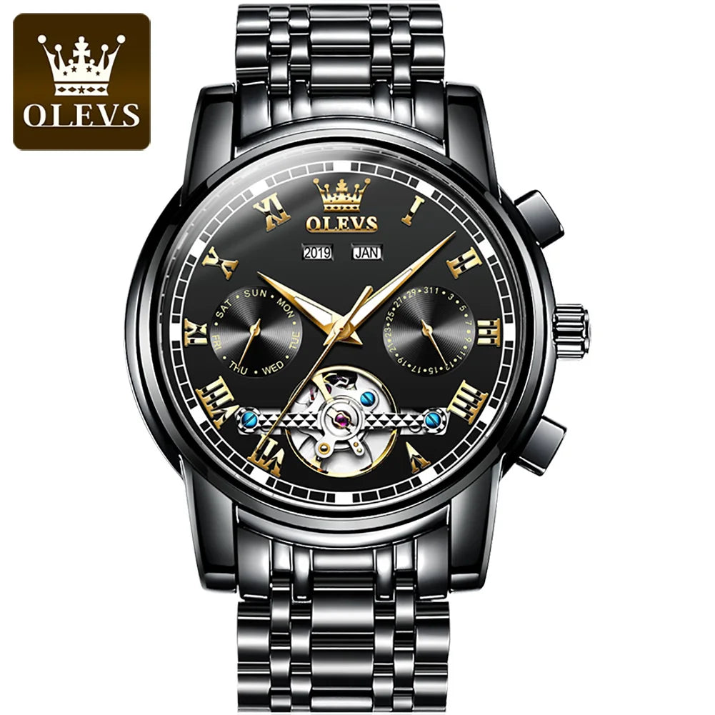 OLEVS Automatic Mechanical Tourbillon Stainless Steel Watch 6607
