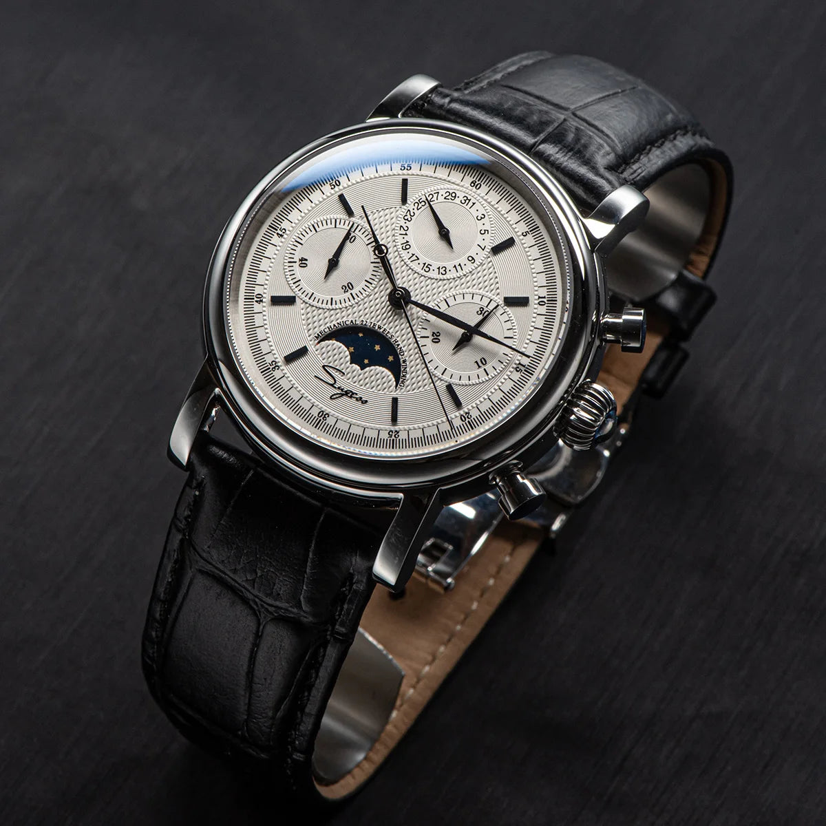 SUGESS Pilot Mechanical Chronograph Moonphase Calendar Watch ST1908