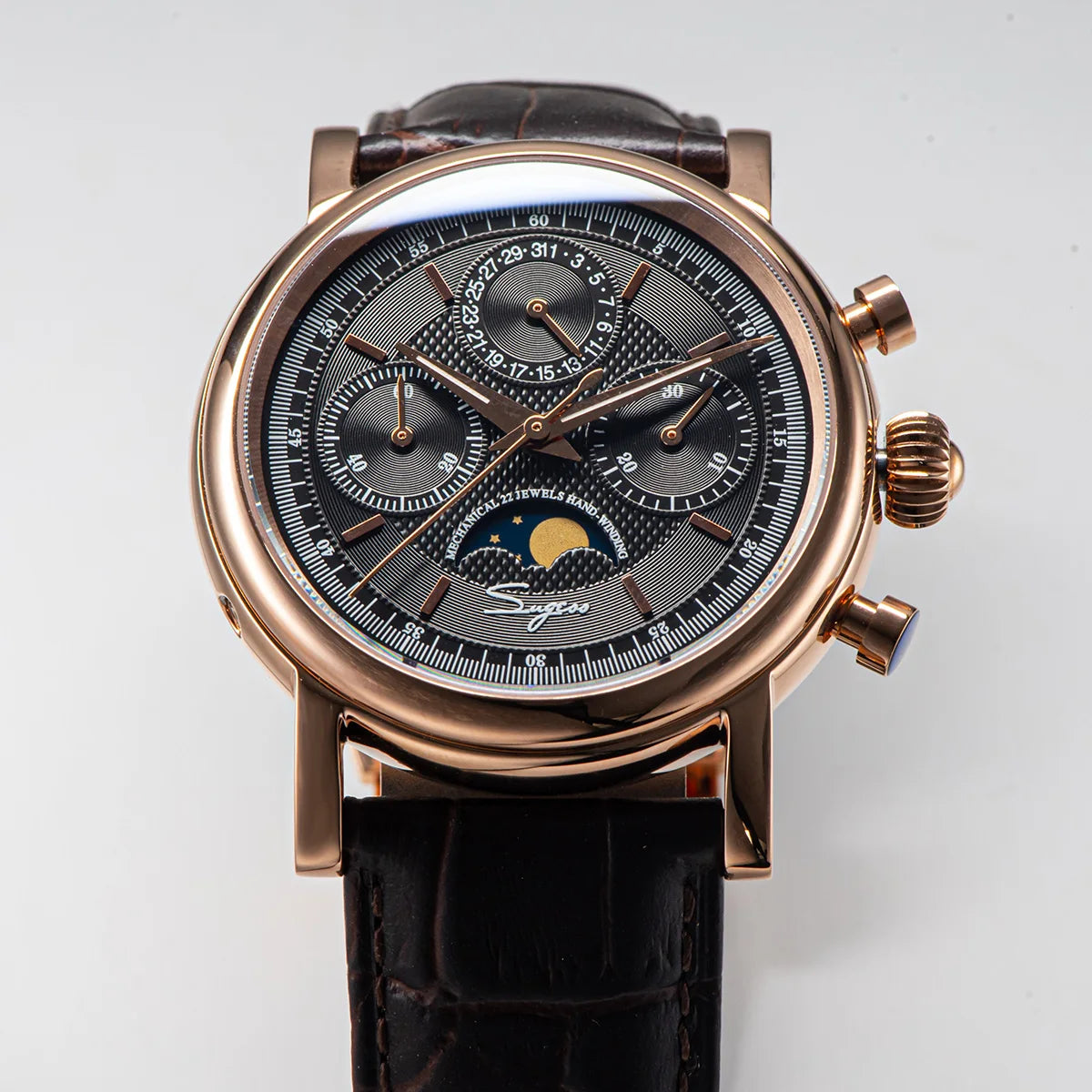 SUGESS Pilot Mechanical Chronograph Moonphase Calendar Watch ST1908