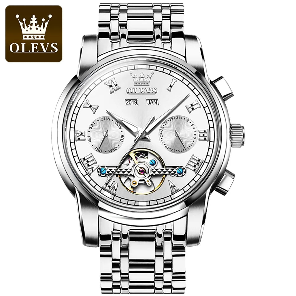 OLEVS Automatic Mechanical Tourbillon Stainless Steel Watch 6607