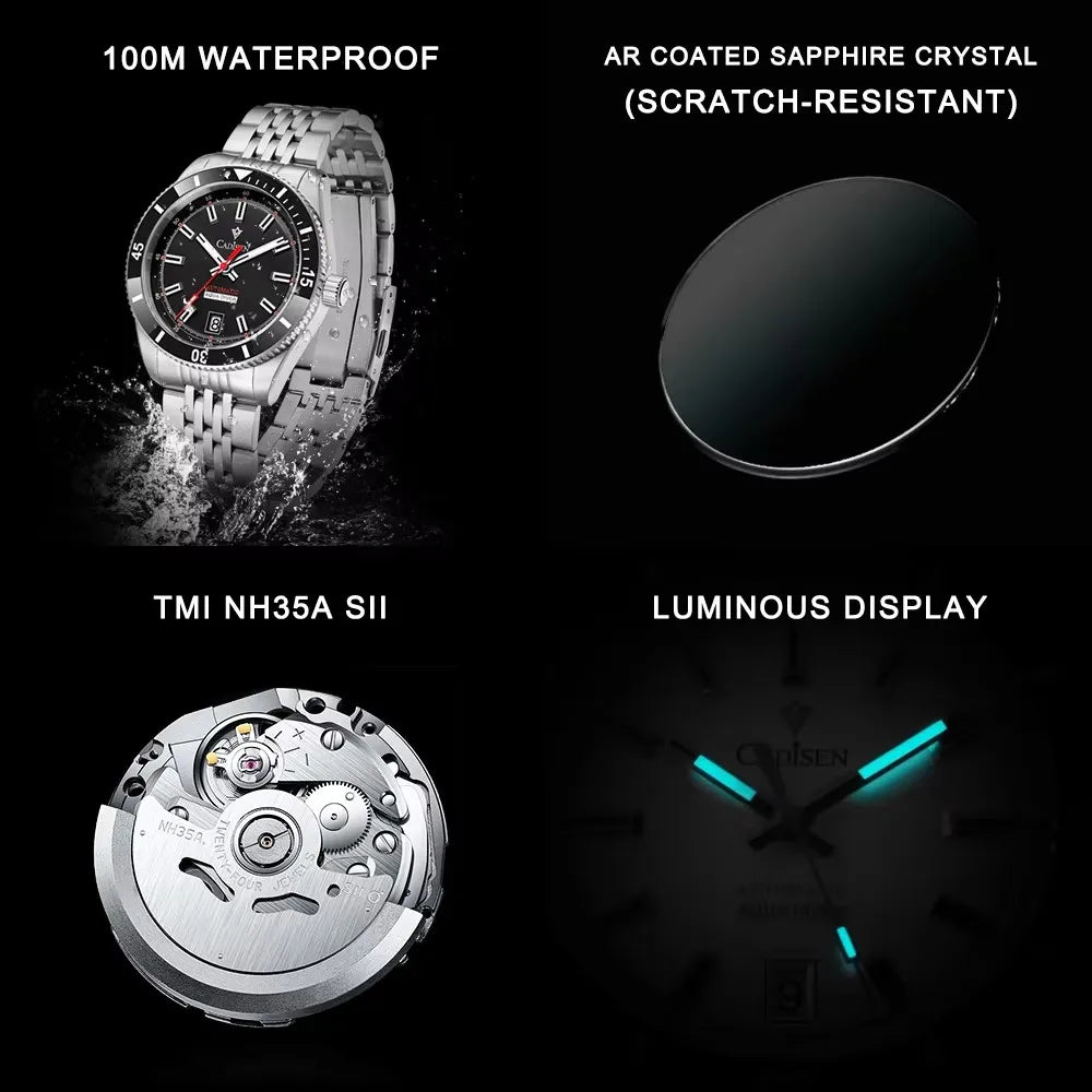 CADISEN Automatic Mechanical Ceramic Bezel Watch NH35A C8237