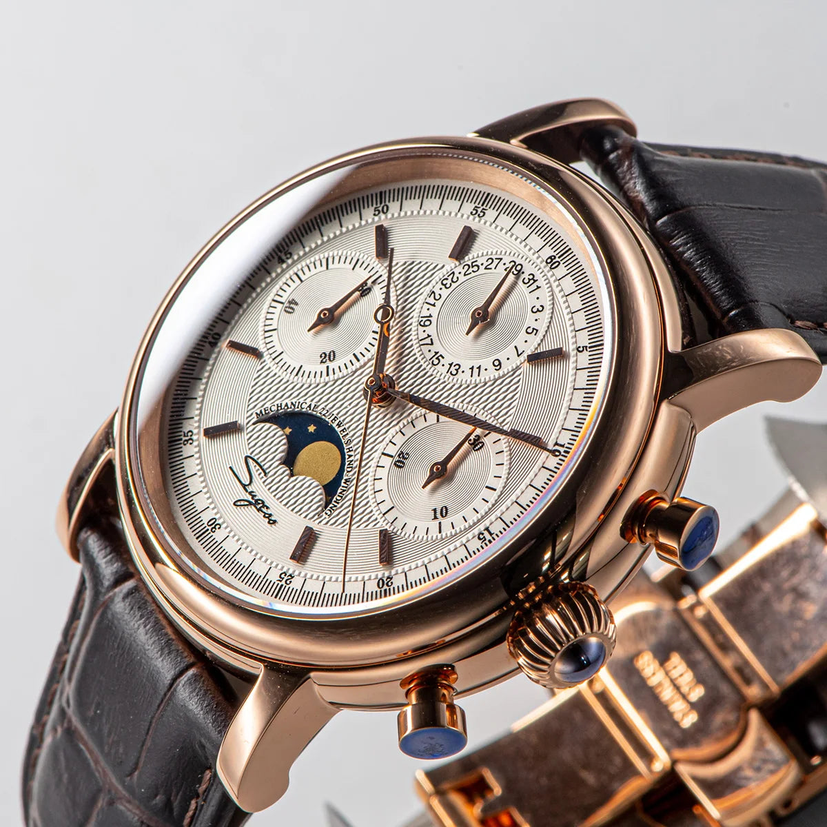 SUGESS Pilot Mechanical Chronograph Moonphase Calendar Watch ST1908