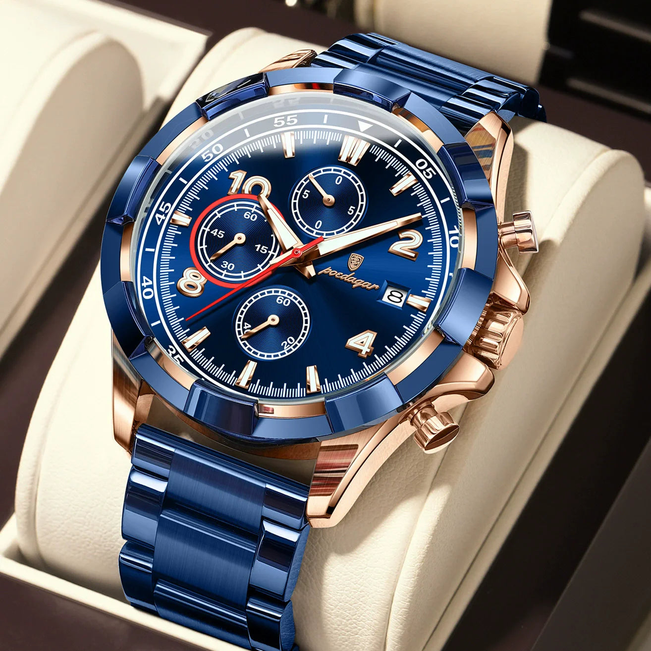 POEDAGAR Men's Stainless-Steel Men's Watch Luminous Chronograph 685