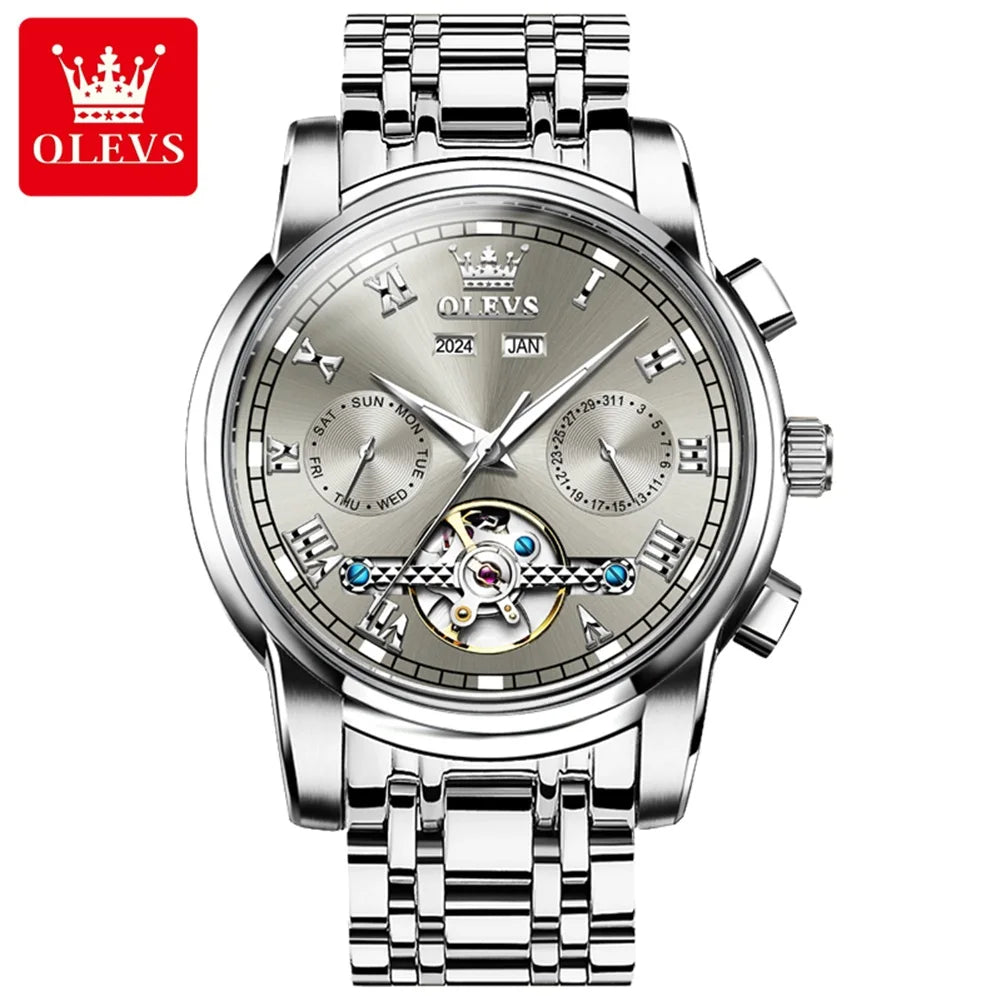 OLEVS Automatic Mechanical Tourbillon Stainless Steel Watch 6607