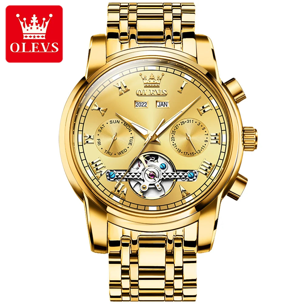 OLEVS Automatic Mechanical Tourbillon Stainless Steel Watch 6607