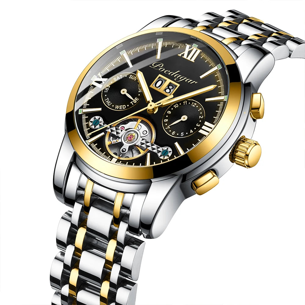 POEDAGAR Luxury Men Mechanical Watch Stainless Steel 8051