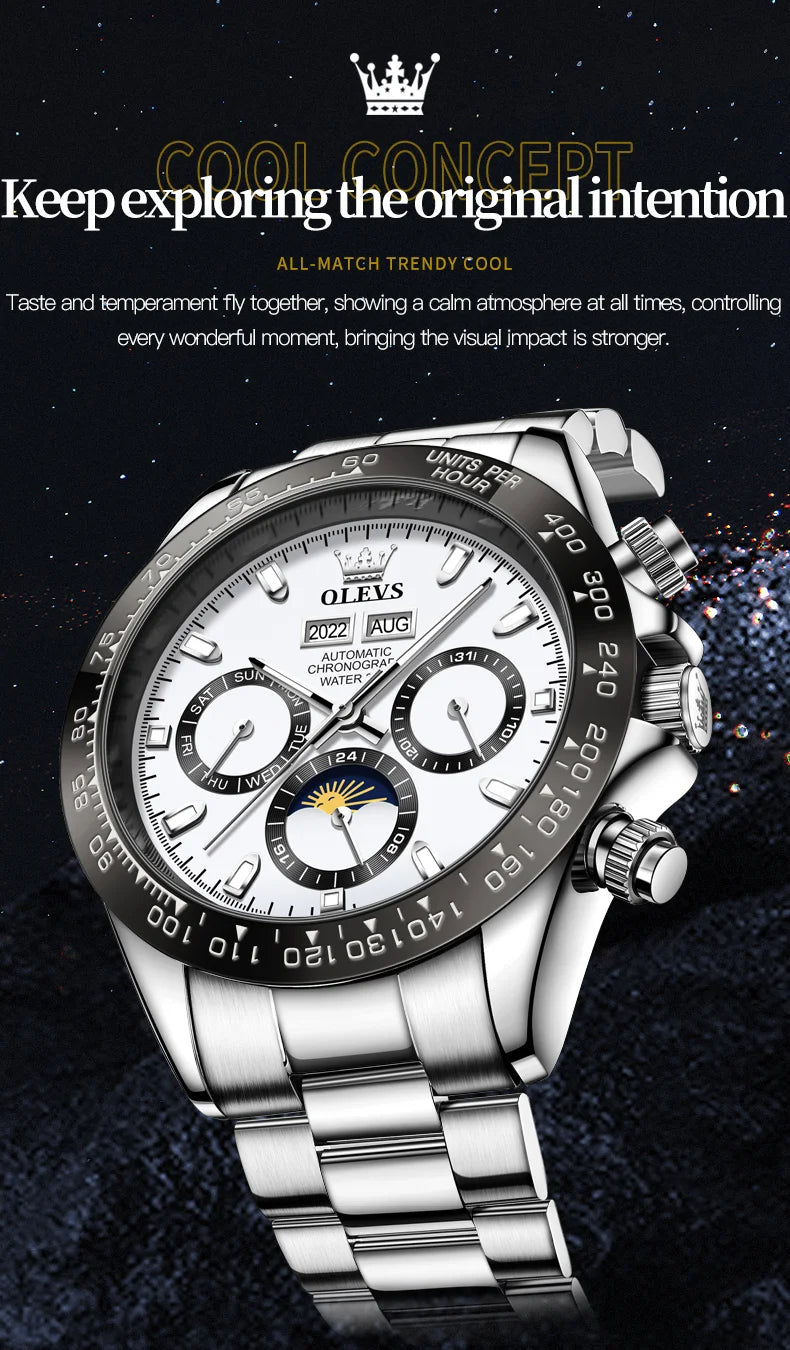 OLEVS Luxury Automatic Mechanical Watch Seagull Movement 6654