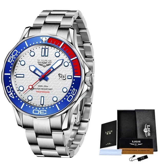 LIGE Stainless Steel Band Business Watches 8936