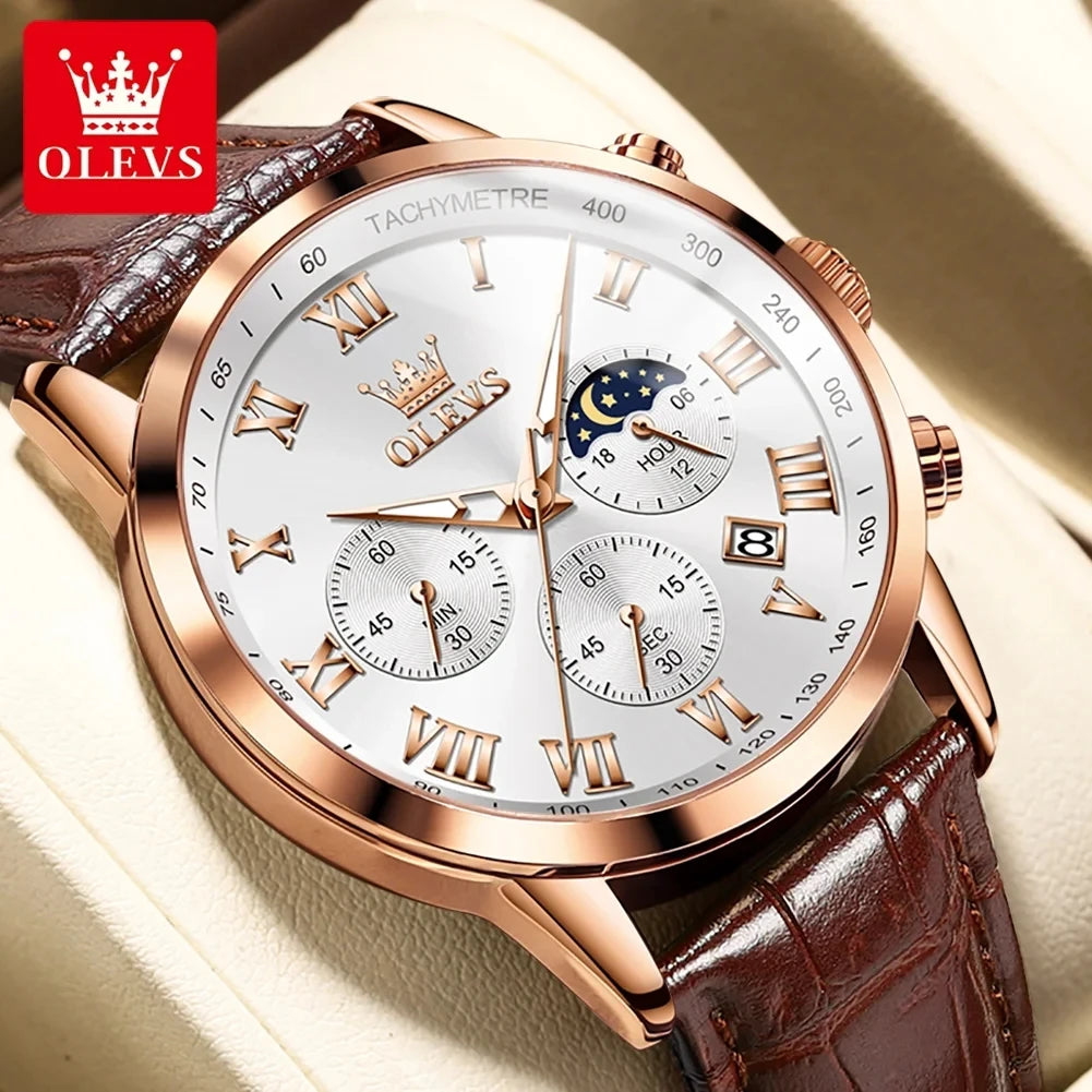OLEVS Leather Chronograph Quartz Watch 3ATM 5529