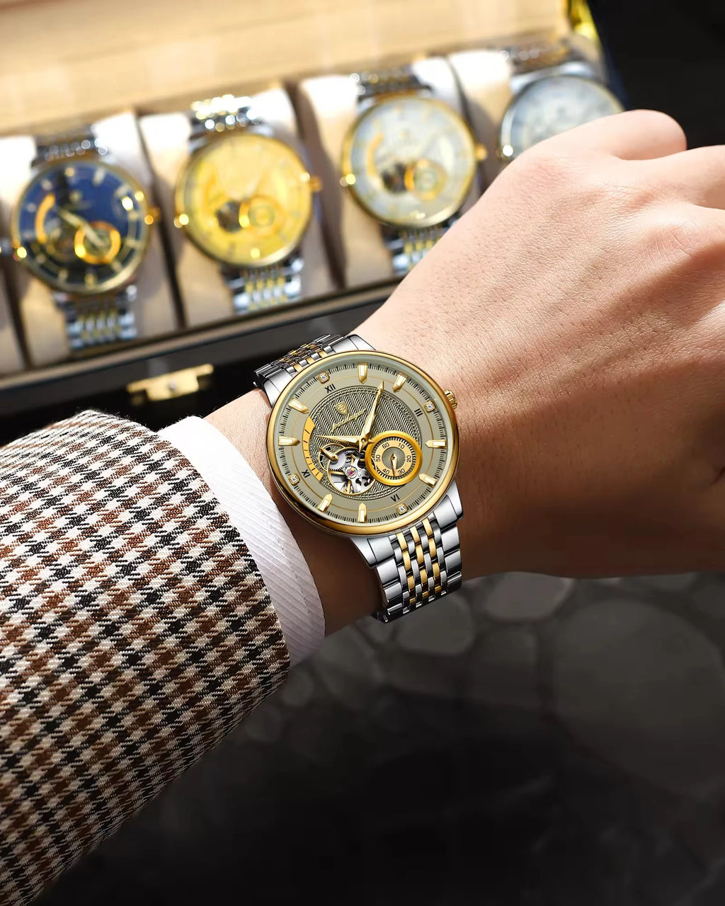 POEDAGAR Skeleton Automatic Mechanical Watch 42mm 1416