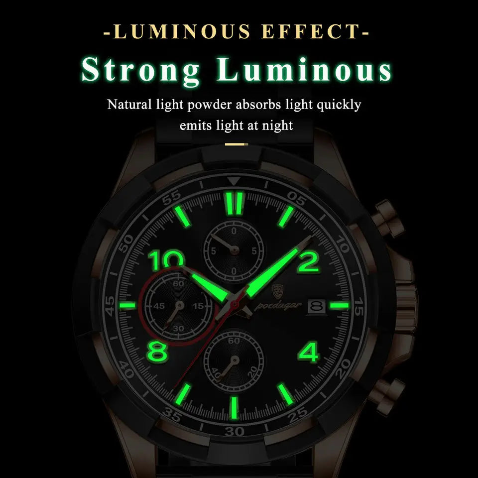 POEDAGAR Men's Stainless-Steel Men's Watch Luminous Chronograph 685