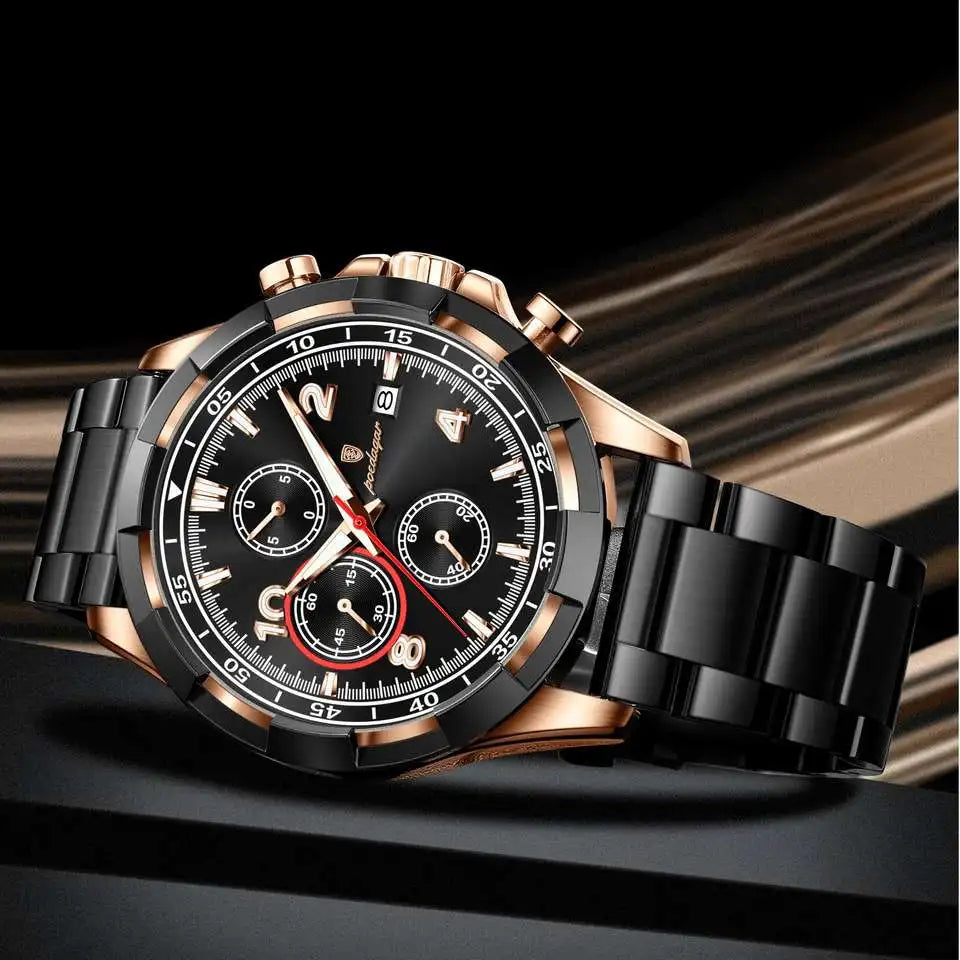 POEDAGAR Men's Stainless-Steel Men's Watch Luminous Chronograph 685