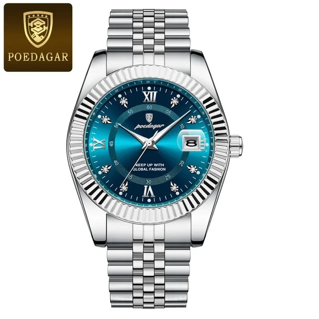 POEDAGAR Luxury Sport Quartz Men's Watch Stainless Steel Chronograph 910