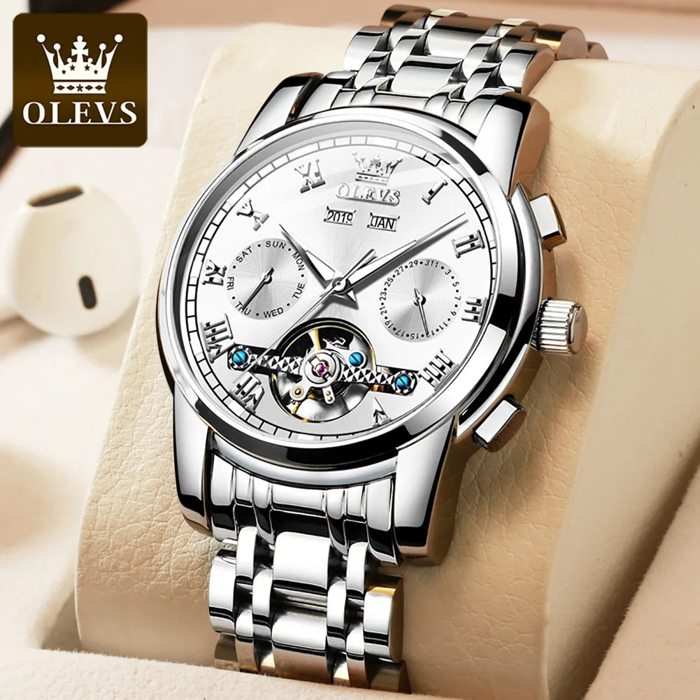 OLEVS Automatic Mechanical Tourbillon Stainless Steel Watch 6607