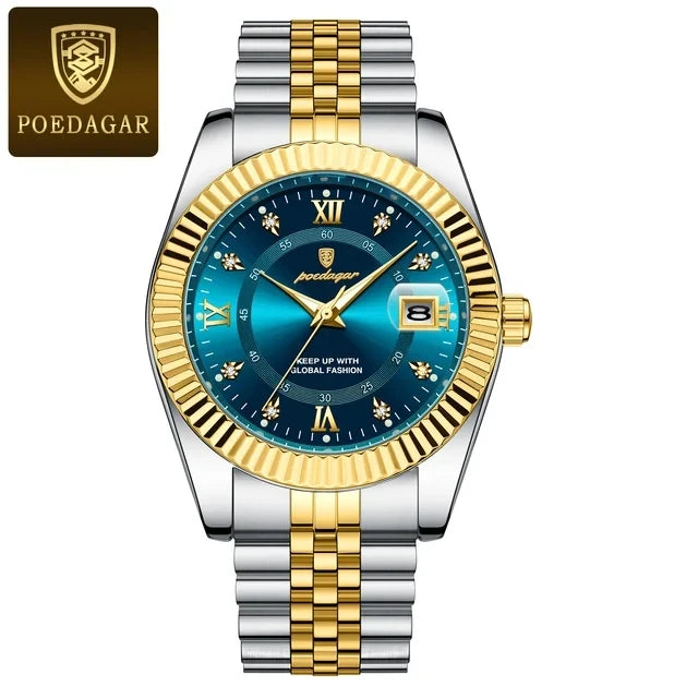 POEDAGAR Luxury Sport Quartz Men's Watch Stainless Steel Chronograph 910