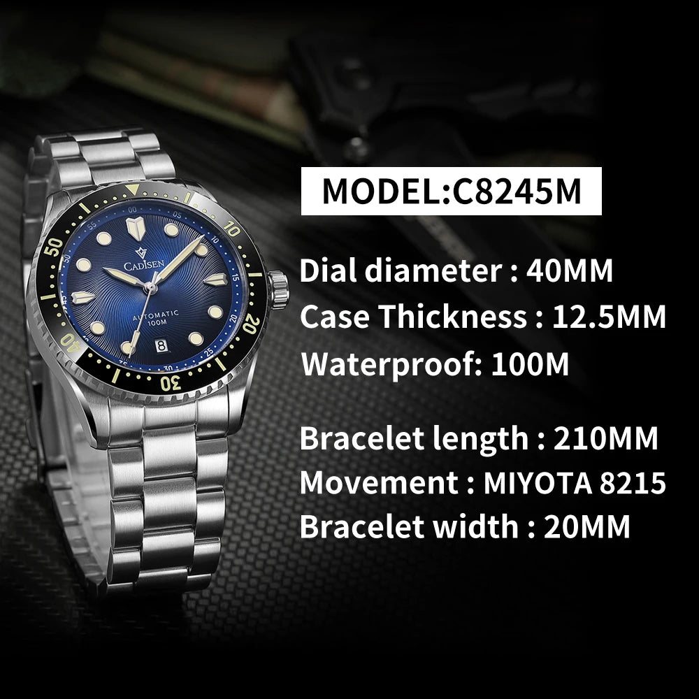 CADISEN Automatic Mechanical Luminous Watch Mineral Glass 8245