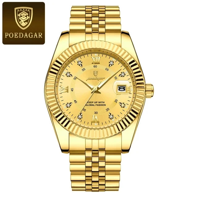 POEDAGAR Luxury Sport Quartz Men's Watch Stainless Steel Chronograph 910