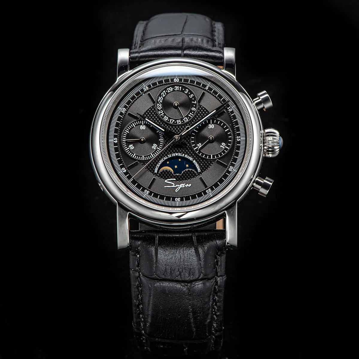 SUGESS Pilot Mechanical Chronograph Moonphase Calendar Watch ST1908