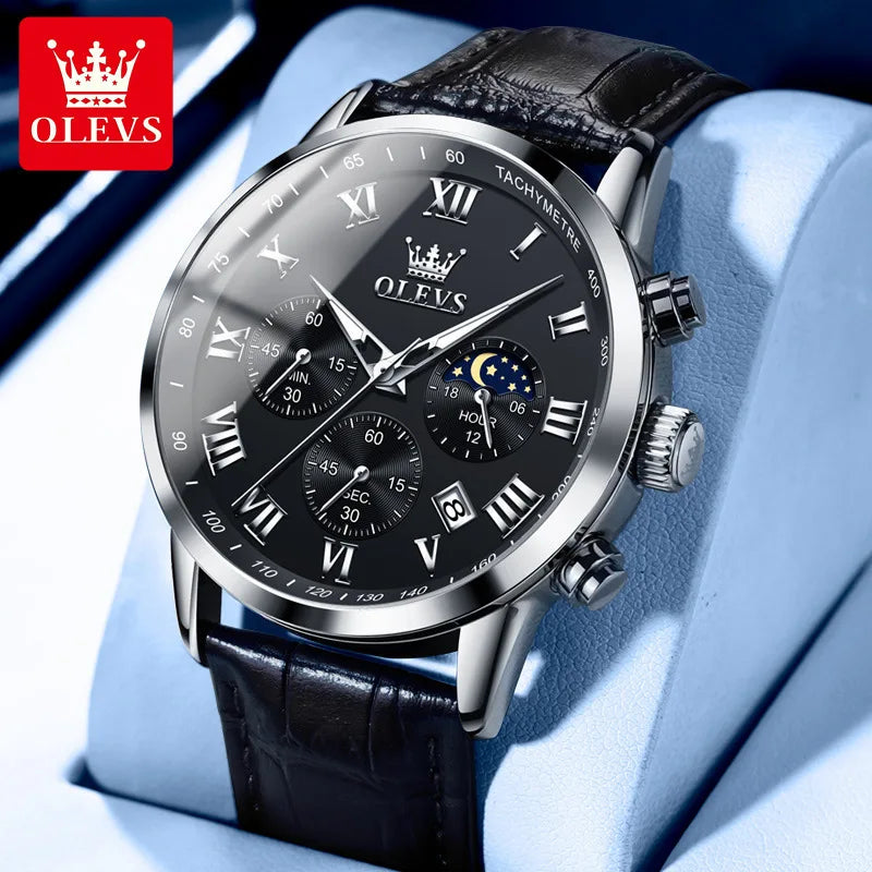 OLEVS Leather Chronograph Quartz Watch 3ATM 5529
