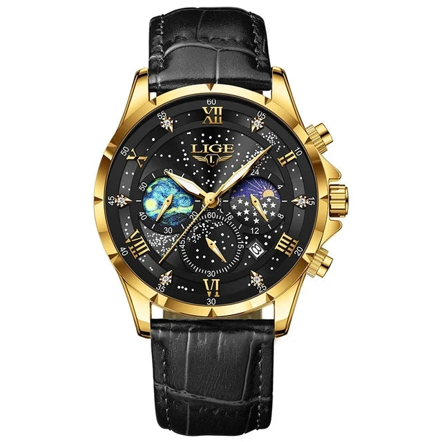 LIGE Stainless Steel Men's Quartz Luxury Watch 89107