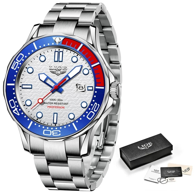 LIGE Stainless Steel Band Business Watches 8936