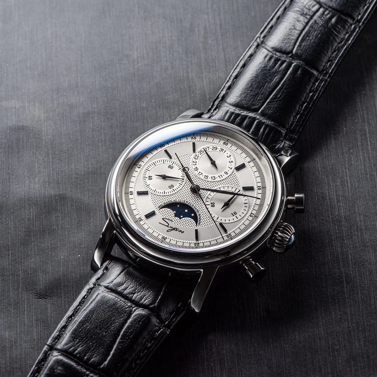 SUGESS Pilot Mechanical Chronograph Moonphase Calendar Watch ST1908