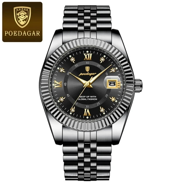 POEDAGAR Luxury Sport Quartz Men's Watch Stainless Steel Chronograph 910