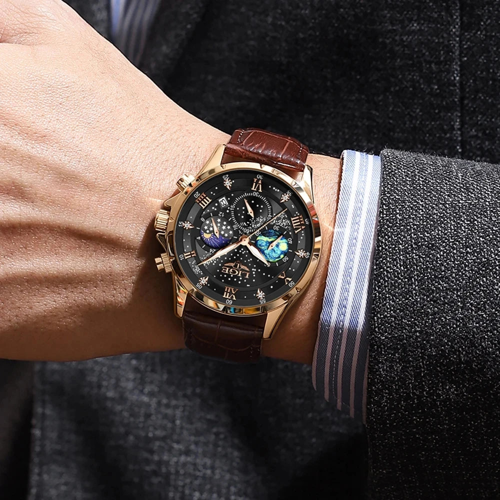 LIGE Stainless Steel Men's Quartz Luxury Watch 89107