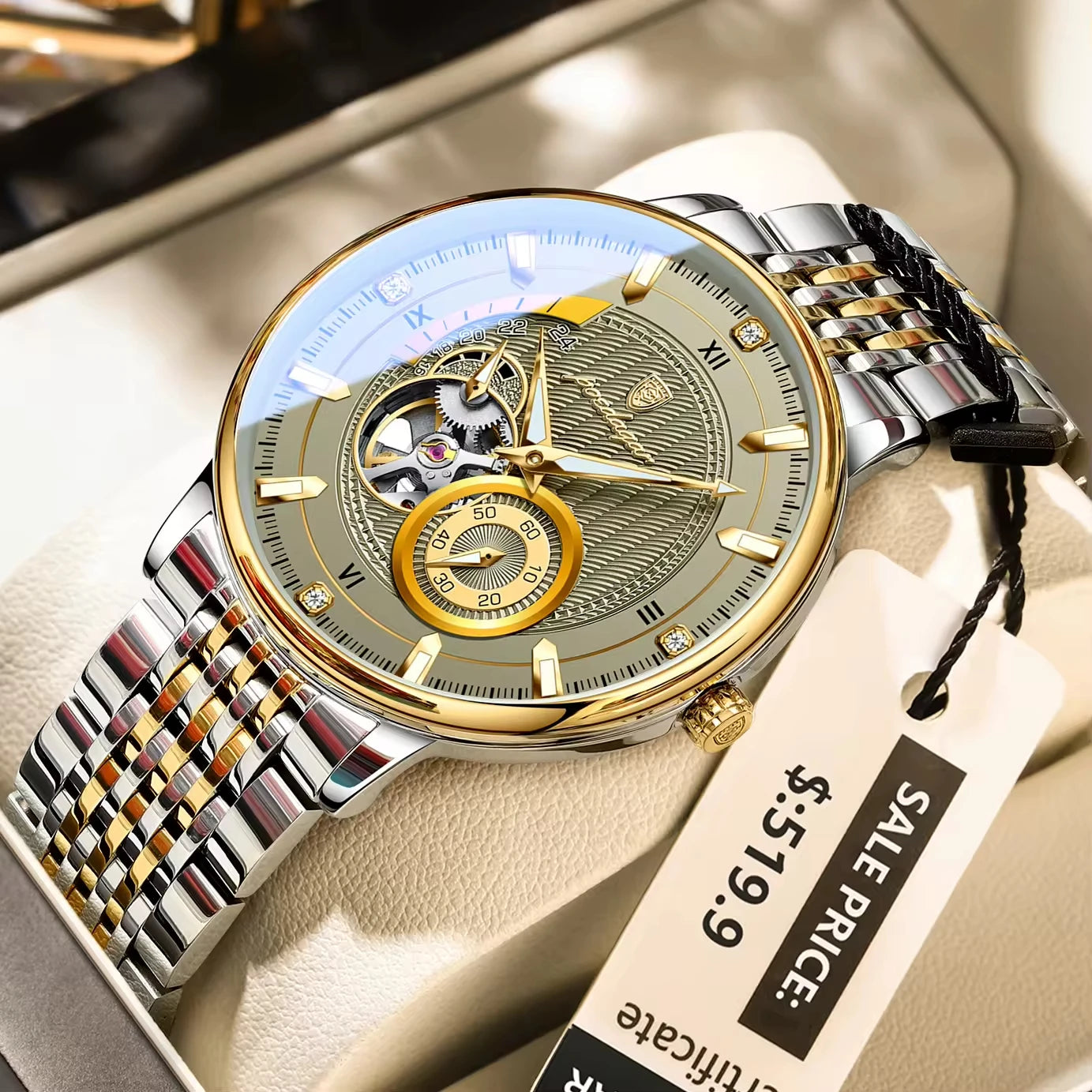 POEDAGAR Skeleton Automatic Mechanical Watch 42mm 1416