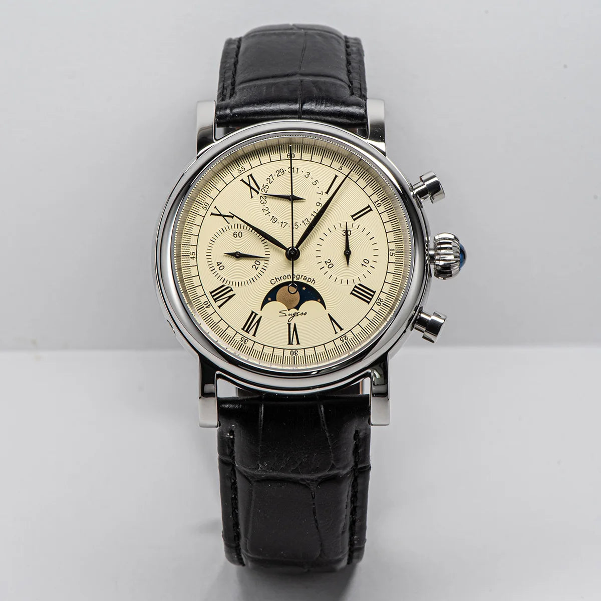 SUGESS Pilot Mechanical Chronograph Moonphase Calendar Watch ST1908