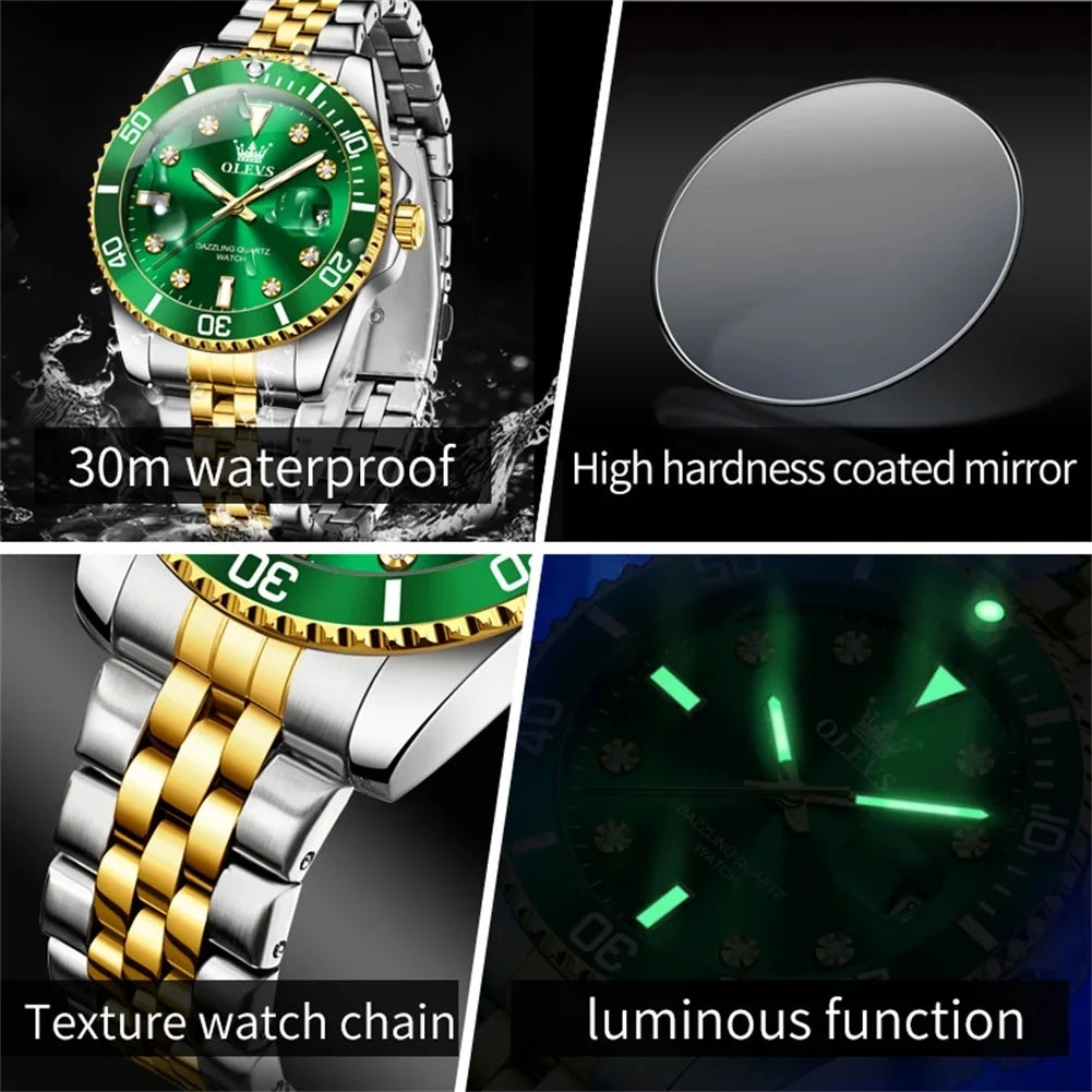 OLEVS Stainless Steel Luminous Quartz Sport Watch 9809