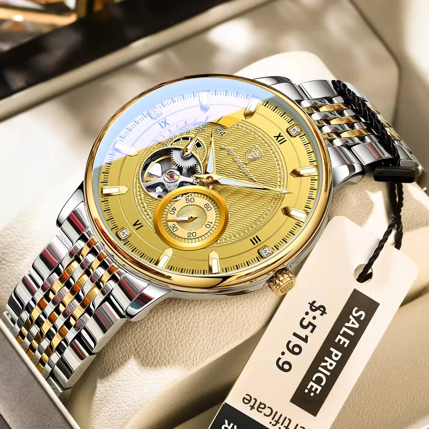 POEDAGAR Skeleton Automatic Mechanical Watch 42mm 1416