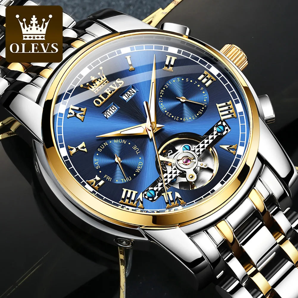 OLEVS Automatic Mechanical Tourbillon Stainless Steel Watch 6607