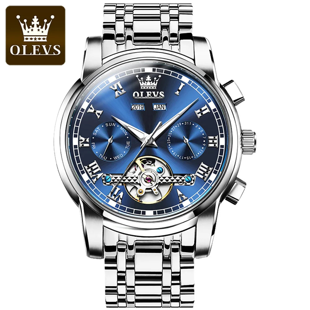 OLEVS Automatic Mechanical Tourbillon Stainless Steel Watch 6607
