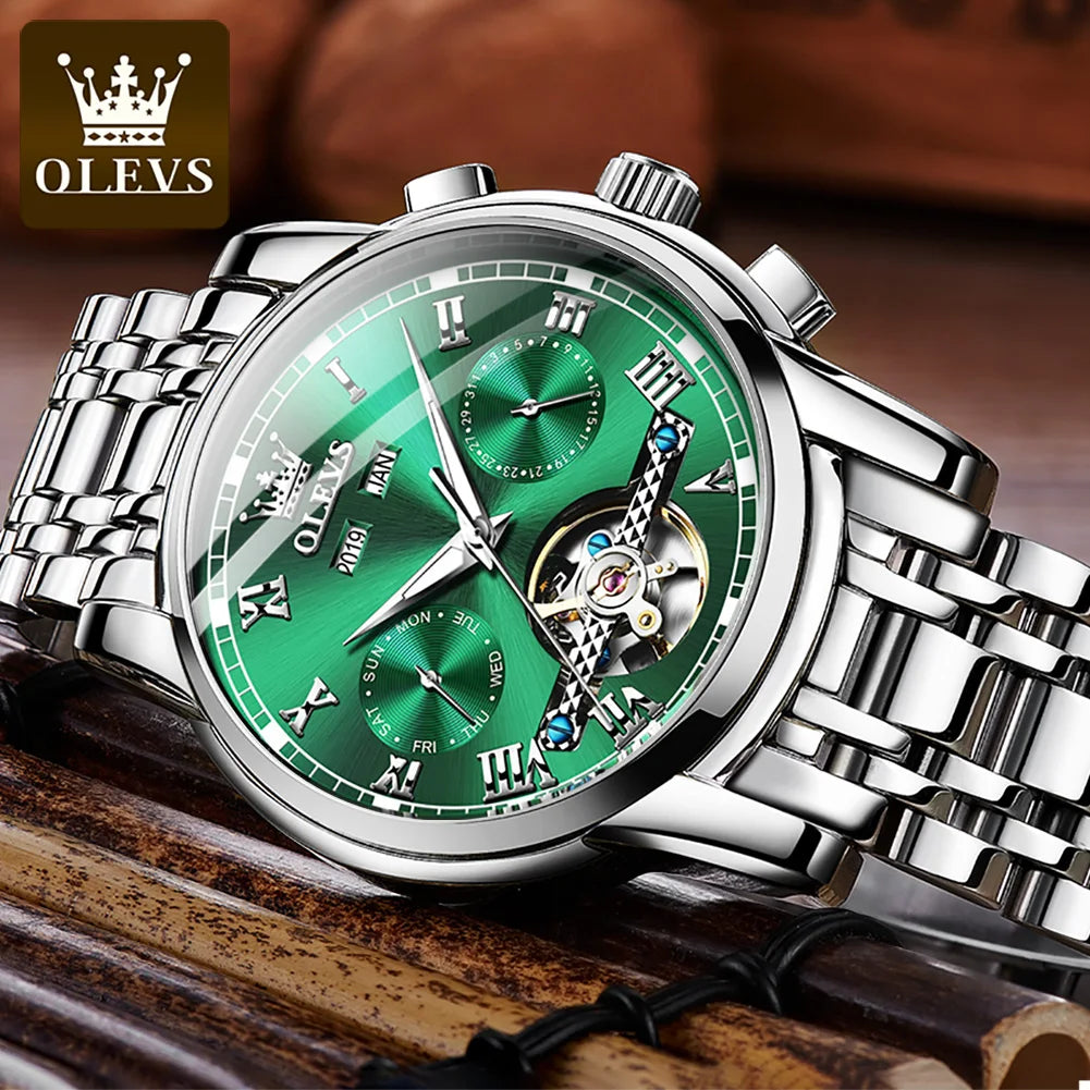 OLEVS Automatic Mechanical Tourbillon Stainless Steel Watch 6607