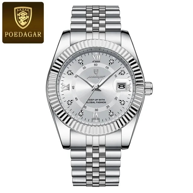 POEDAGAR Luxury Sport Quartz Men's Watch Stainless Steel Chronograph 910
