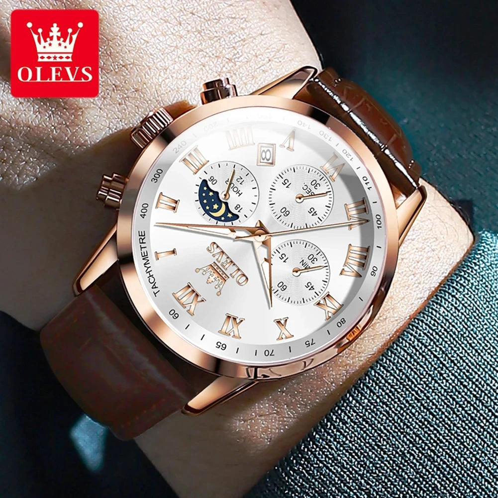 OLEVS Leather Chronograph Quartz Watch 3ATM 5529