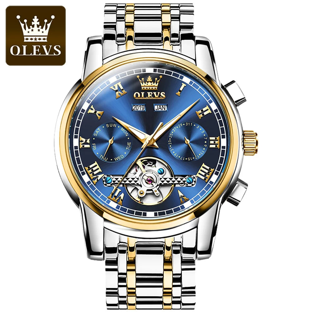 OLEVS Automatic Mechanical Tourbillon Stainless Steel Watch 6607