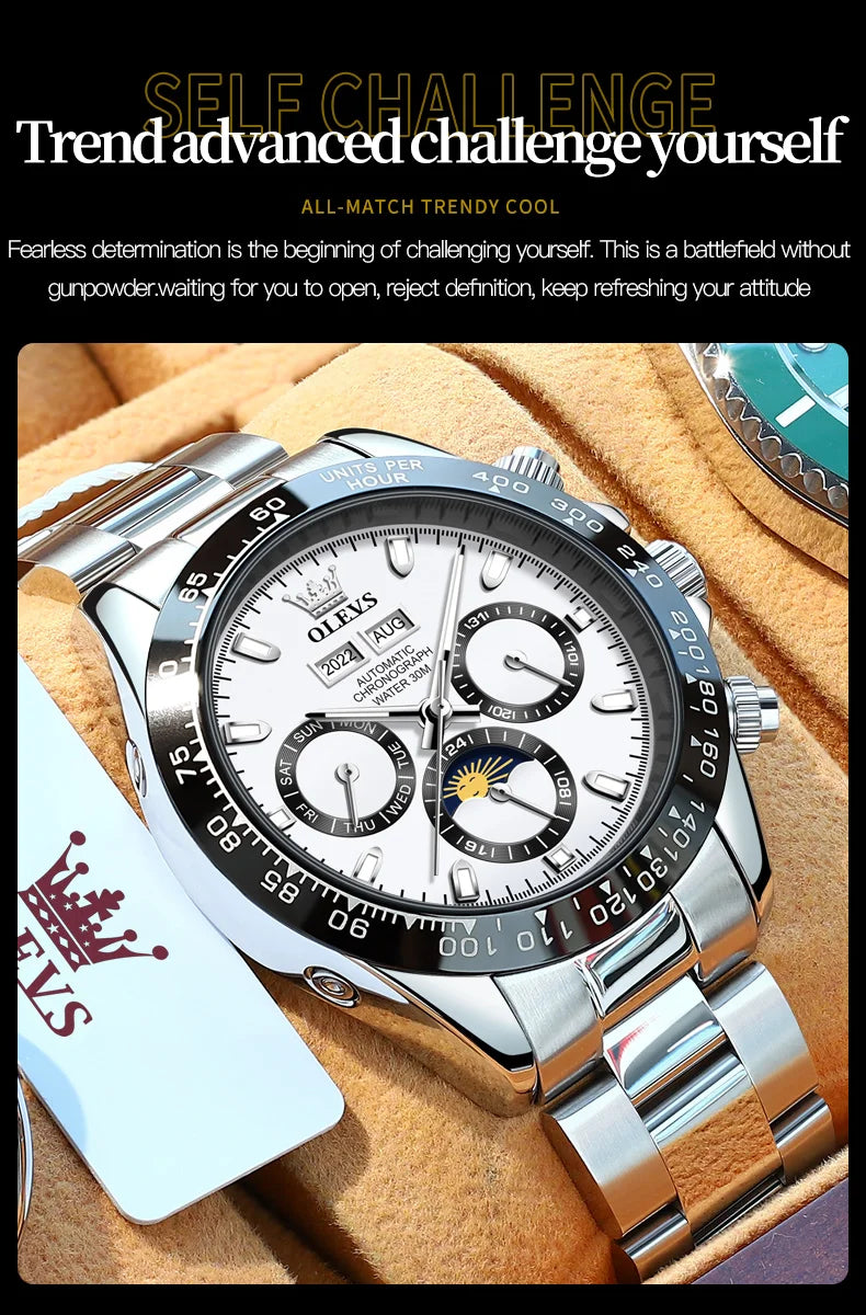 OLEVS Luxury Automatic Mechanical Watch Seagull Movement 6654