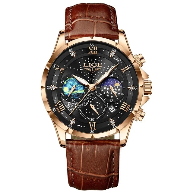 LIGE Stainless Steel Men's Quartz Luxury Watch 89107