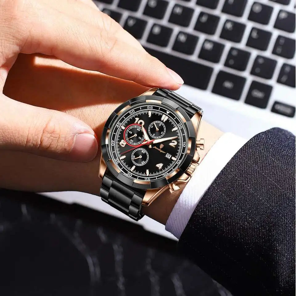POEDAGAR Men's Stainless-Steel Men's Watch Luminous Chronograph 685