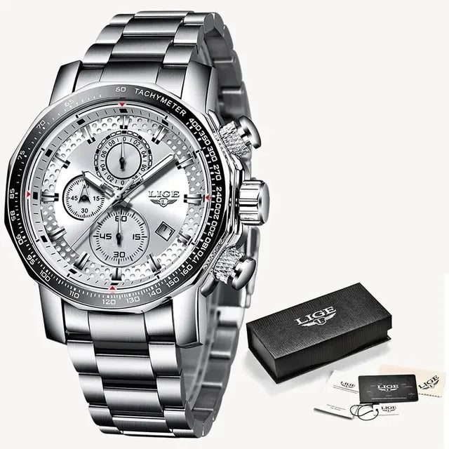 LIGE Men's Business Stainless Steel Quartz Luxury Watch 9902